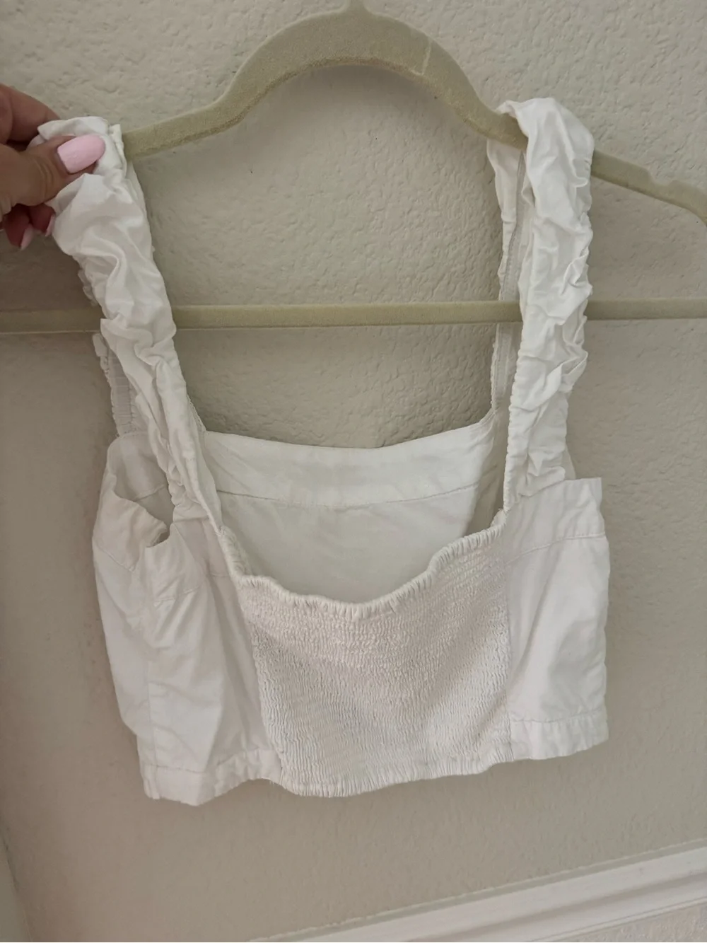 Free People White Ruched Strap Crop Top